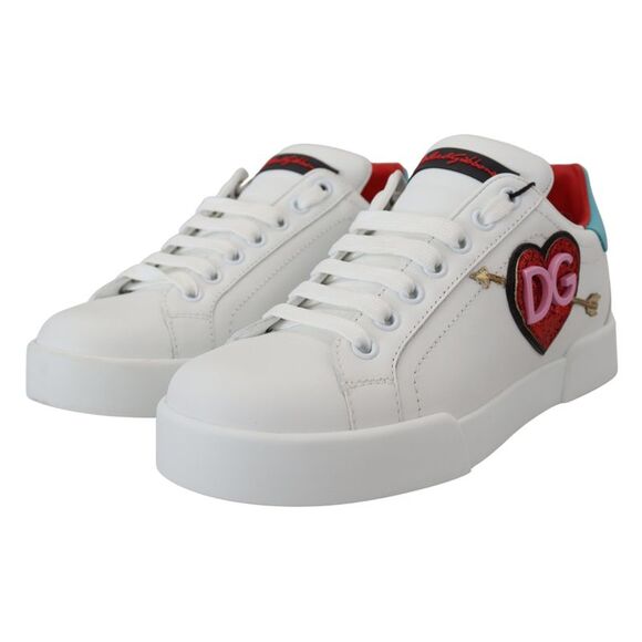Dolce & Gabbana White Leather Sneaker Portofino Logo Heart Women's Shoes - Picture 2 of 6